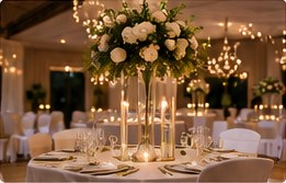 The reception hall, set for dinner
